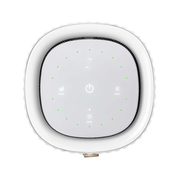 AirExchange 150‑T, fluisterstille luchtreiniger voor in de slaapkamer, voor schone lucht en betere slaap, wit, van bovenaf met display