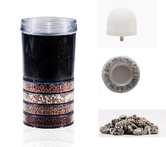 complete vervangingsset voor de Aqualine 12 waterfilter, bestaande uit een keramisch filter, meerstappenfilter, mineraalstenen en pH ring.