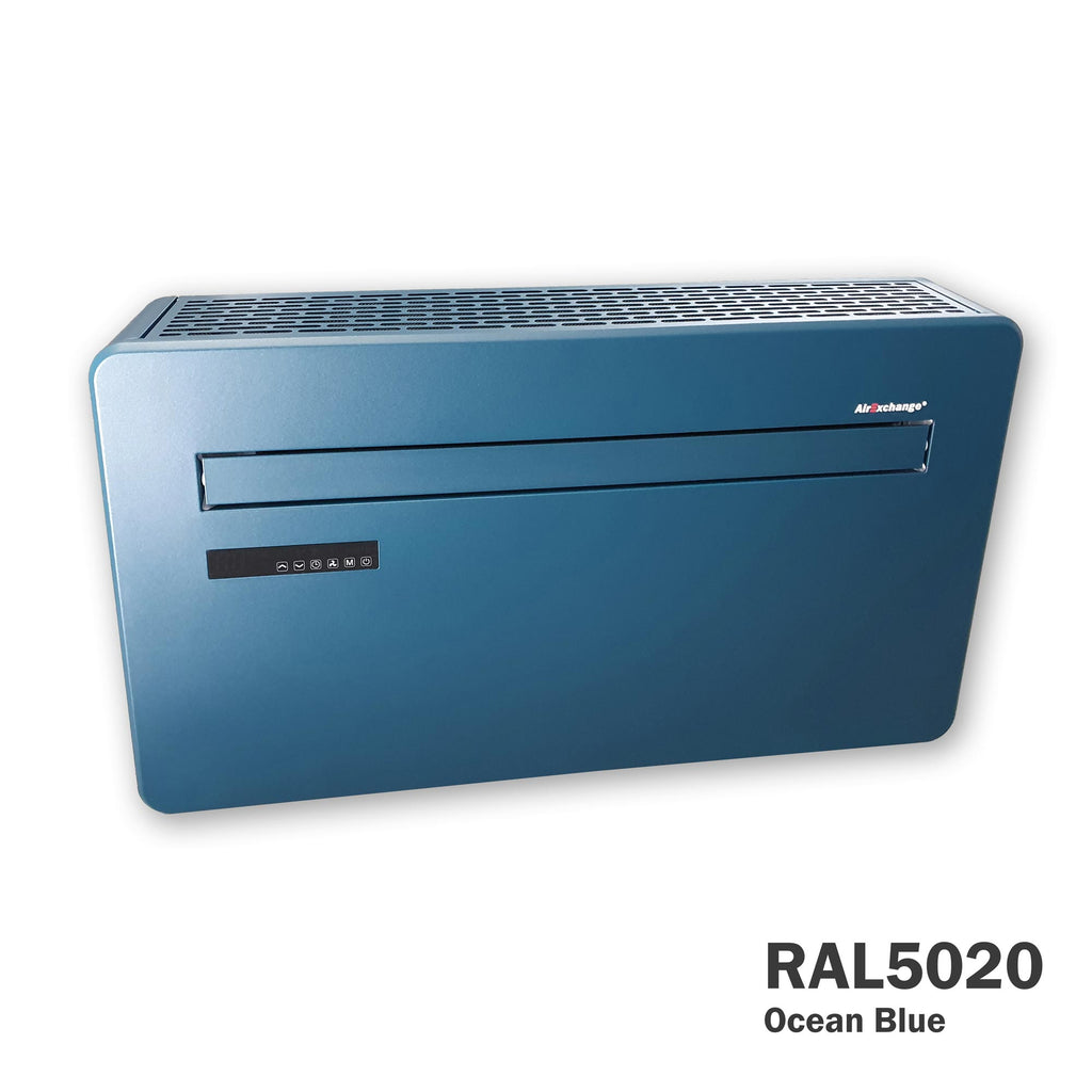 Blauwe AirExchange monoblock warmtepomp kleur RAL5020